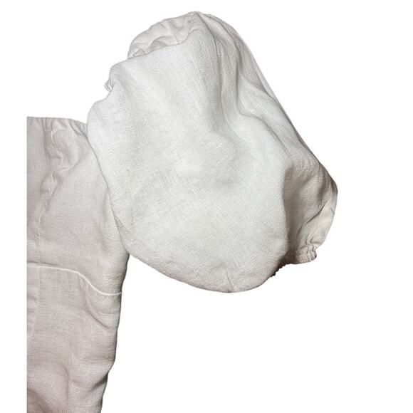Reformation Aracini White Linen Puff Sleeve Smocked Zipper Back Top Size 6 - Picture 6 of 12